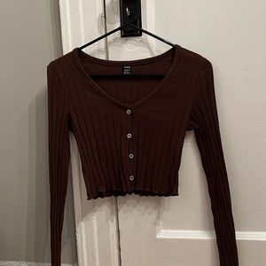 Dark Brown Rib Knit Cardigan